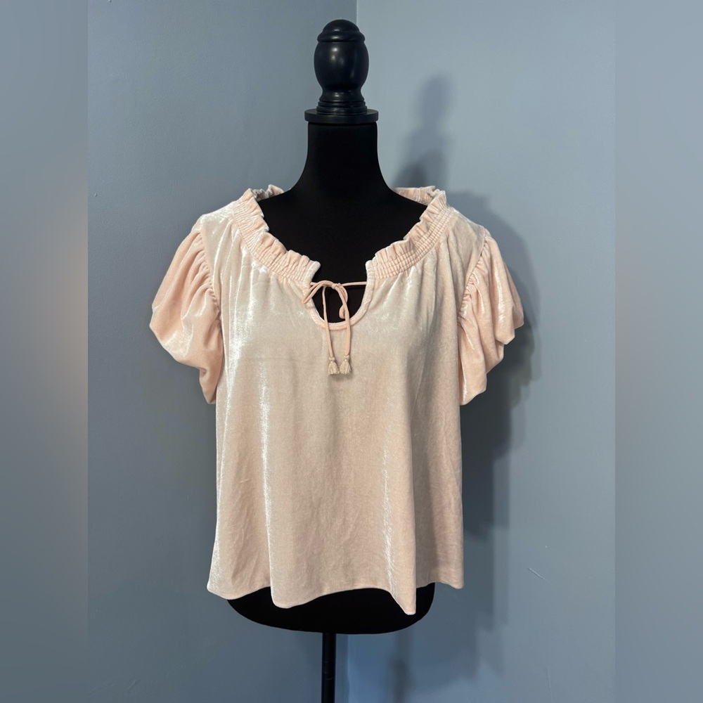 Free People Terese Velvet Tie Top Pink Tint Women Size Large OB1585260